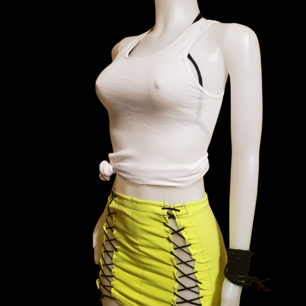 Neon Yellow double corset tshirt skirt - Picture 5 of 6